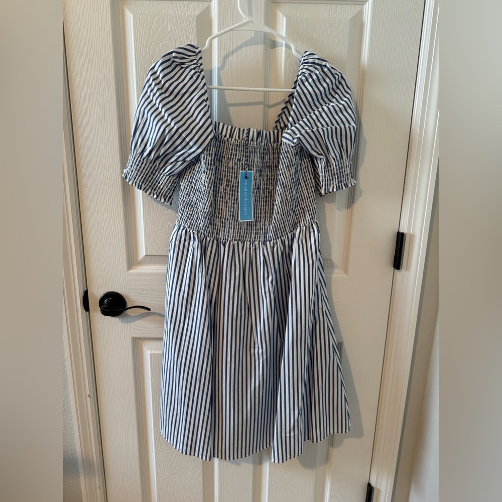 Draper James Navy and White Striped Dress NWT